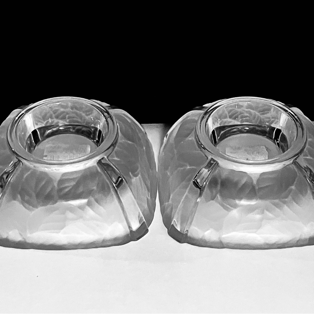 2 MIKASA ‘Garden Splendor’ VOTIVES / Heavy Japanese Crystal / FROSTED LEAVES